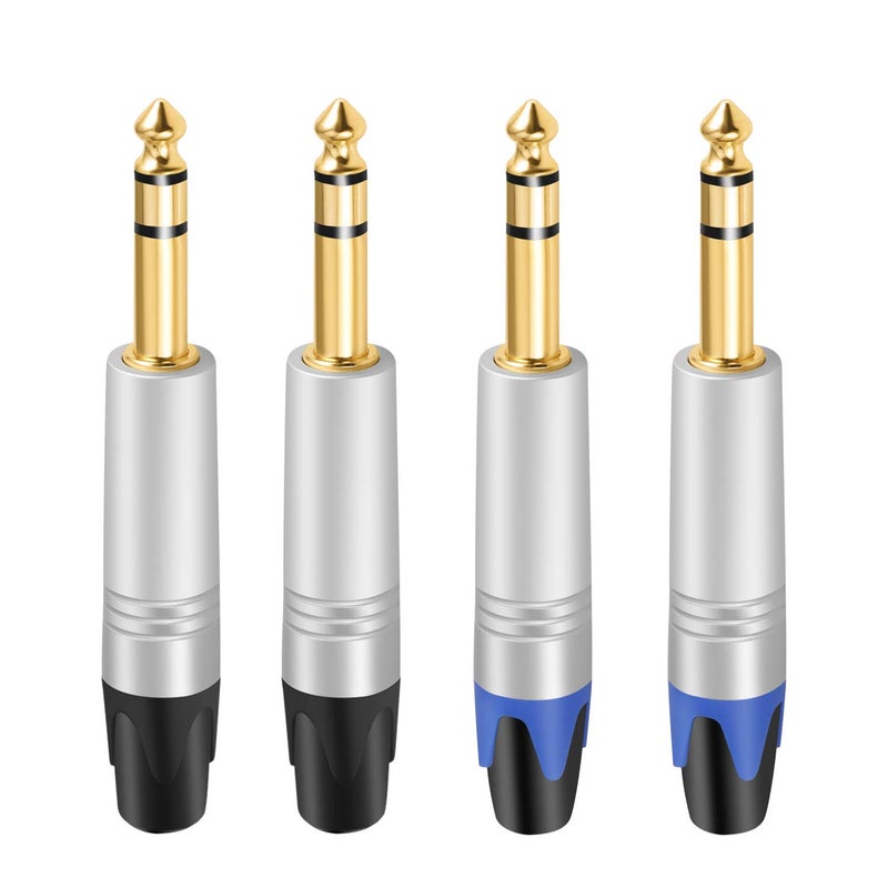 Devinal 1/4" TRS Plugs, 4 Pack, 4 Inch AUX Cable, Male-to-Male, Gold-Plated, 24 AWG, Compatible with Speakers, Microphones, Guitars, DJ Mixers - Image 1